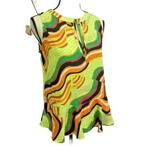 KAARI Blue Womens Ruffle Tank Blouse Size S Sleeveless Multi Color